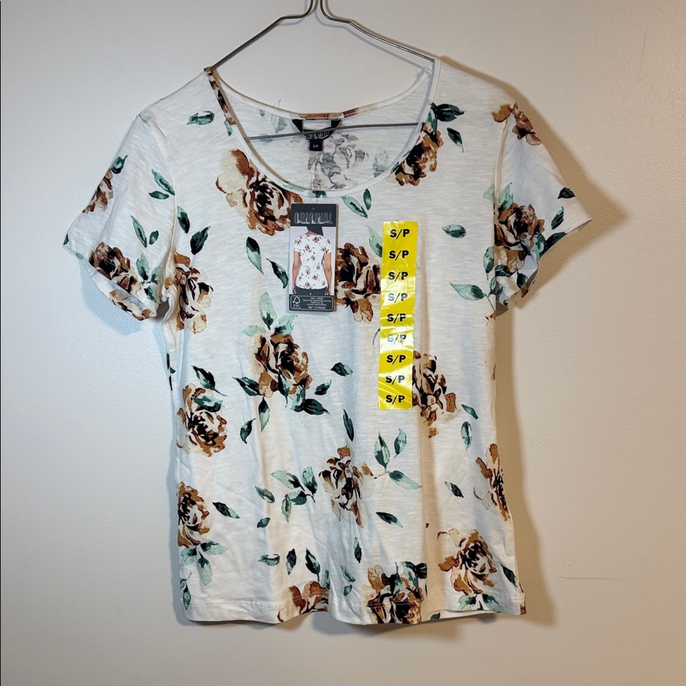 lululemon athletica Cream and Brown Floral Short Sleeve Top